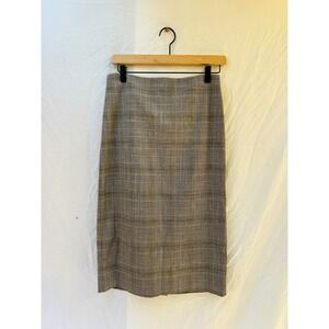 MANGO Suit Plaid Pencil Skirt Women's Size 6 Gray Brown Knee Length